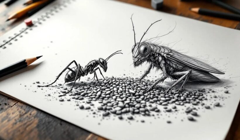 Dessin sur la cigale et la fourmi