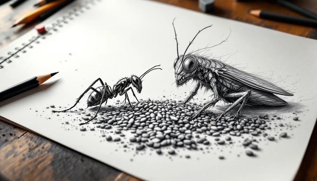 Dessin sur la cigale et la fourmi