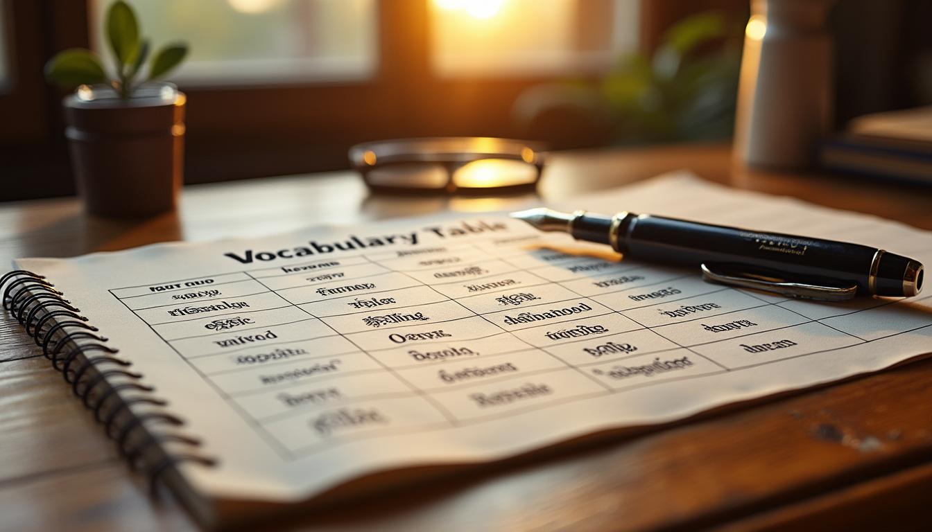 explorez la classe de mots grâce à notre tableau pratique pour organiser et enrichir votre vocabulaire facilement.