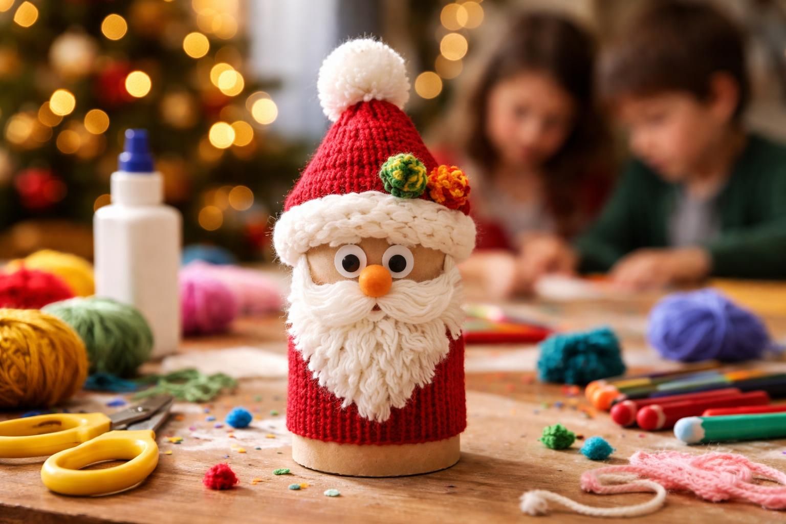 découvrez un projet créatif amusant à réaliser avec les enfants : créez un père noël original en utilisant un rouleau de papier toilette et de la laine. parfait pour stimuler l’imagination et partager un moment convivial en famille.