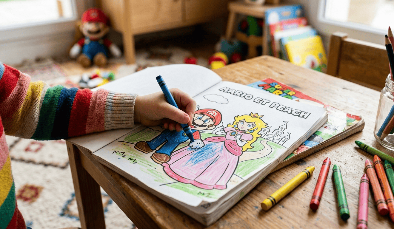 coloriage de Mario et Peach